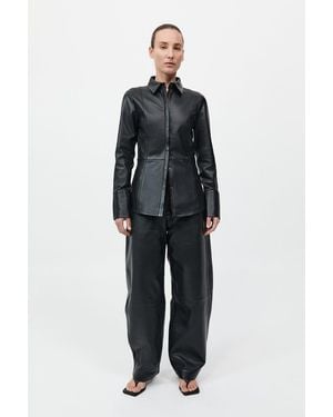 St. Agni Leather Panelled Shirt - Black