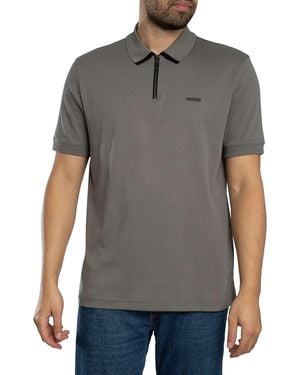 HUGO Dalomino Zip Polo Shirt - Grey