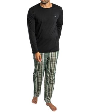Emporio Armani Check Eagle Longsleeved Pyjama Set - Black