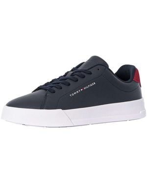 Tommy Hilfiger Court Leather Grain Trainers - Blue