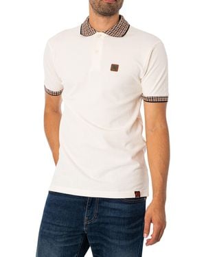 Trojan Gingham Check Trim Pique Polo Shirt - White