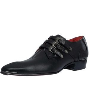 Jeffery West Triple Strap Monk Leather Shoes - Black