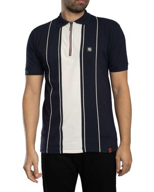 Trojan Chain Stitch Zip Pique Polo Shirt - Blue