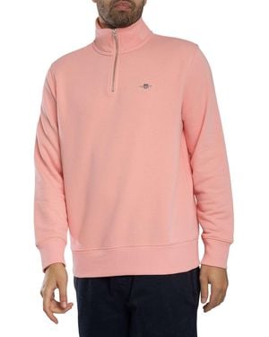 GANT Regular Shield 1/4 Zip Sweatshirt - Pink