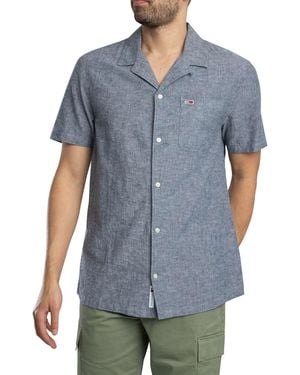 Tommy Hilfiger Linen Blend Camp Short Sleeved Shirt - Blue