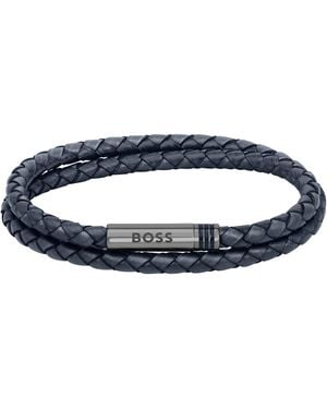 BOSS Ares Leather Rope Bracelet - Blue