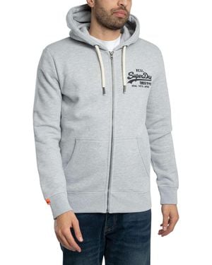 Superdry Vintage Logo Embroidered Zip Hoodie - Grey