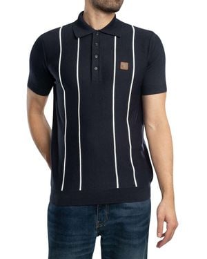Trojan Raised Stripe Fine Gauge Knitted Polo Shirt - Blue