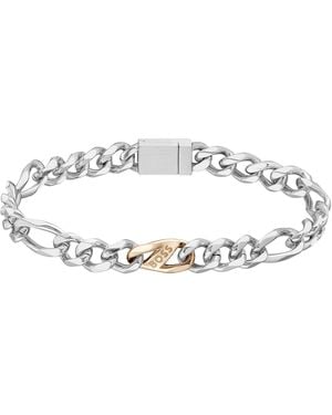 BOSS Rian Figaro Two Tone Logo Link Bracelet - Metallic