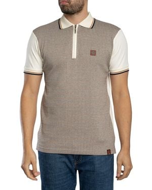 Trojan Mini Houndstooth Zip Panel Polo Shirt - Grey