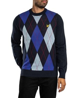 Lyle & Scott Argyle Knitted Crew Neck Knit - Blue