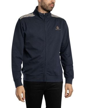 Aquascutum Full Zip Mockneck Club Check Track Top - Blue