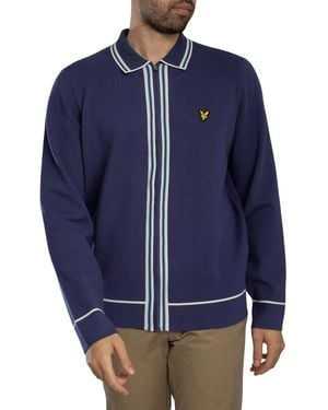 Lyle & Scott Tipped Knitted Zip Through Overshirt - Blue