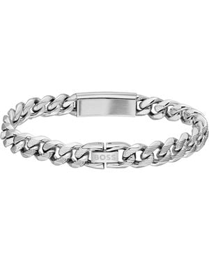 BOSS Shain With Logo Plate Bracelet - Metallic