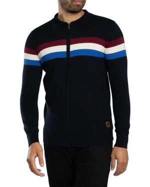 Trojan Colour Block Longsleeved Zip Polo Knit - Blue