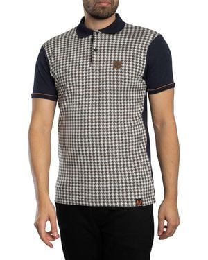 Trojan Houndstooth Panel Polo Shirt - Grey