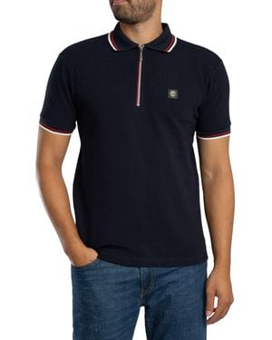 Trojan Ottoman Rib Zip Polo Shirt - Blue
