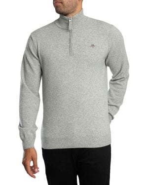 GANT Superfine Lambswool Half Zip Knit - Grey