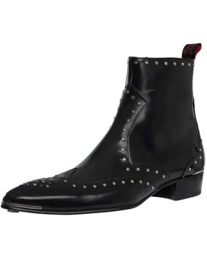 Jeffery West Studded Zip Chelsea Leather Boots - Black