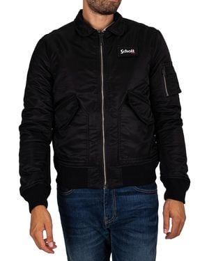 Schott Nyc Removable Badge Bomber Jacket - Black