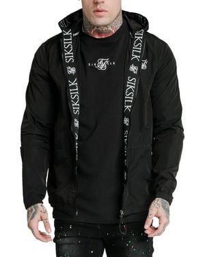SIKSILK Zip Through Windbreaker Jacket - Black