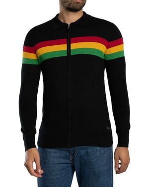 Trojan Colour Block Longsleeved Zip Polo Knit - Black