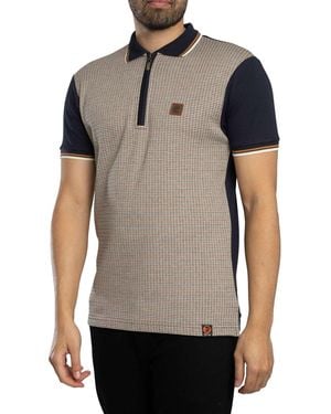 Trojan Mini Houndstooth Zip Panel Polo Shirt - Grey