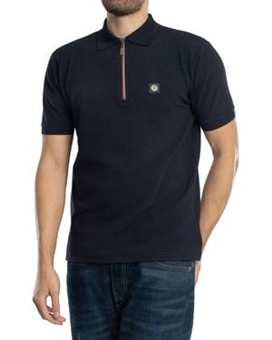 Trojan Ottoman Rib Chrome Zip Polo Shirt - Blue