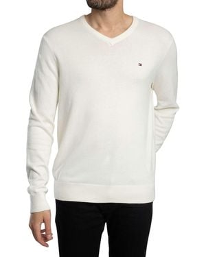 Tommy Hilfiger Essential Cotton V-neck Knit - White