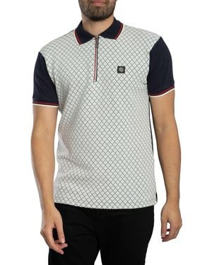 Trojan Ottoman Jacquard Panel Polo Shirt - Grey