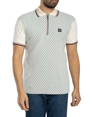 Trojan Ottoman Jacquard Panel Polo Shirt - Grey