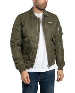 Schott Nyc Removable Badge Bomber Jacket - Green