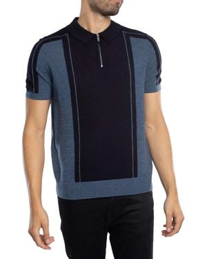 Ted Baker Zip Neck Merino Polo Shirt - Blue