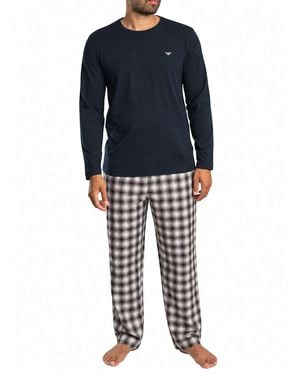 Emporio Armani Big Check Longsleeved Pyjama Set - Blue