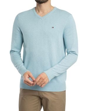 Tommy Hilfiger Essential Cotton V-neck Knit - Blue