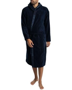 Emporio Armani Terrycloth Logo Trim Bathrobe - Blue