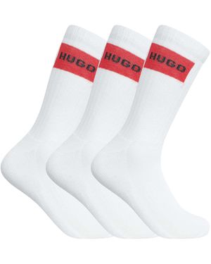 HUGO 3 Pack Label Quarter Socks - White