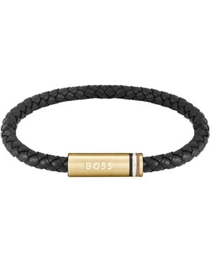 BOSS Braided Leather Bracelet - Black