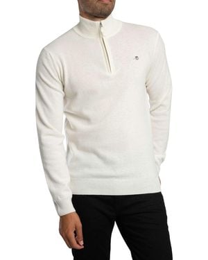 GANT Superfine Lambswool Half Zip Knit - White