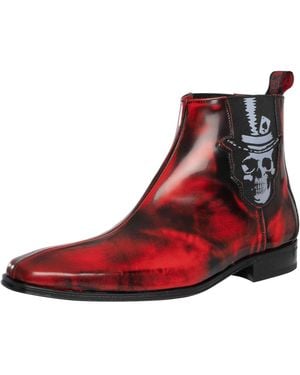 Jeffery West Skull Polished Leather Chelsea Boots - Red