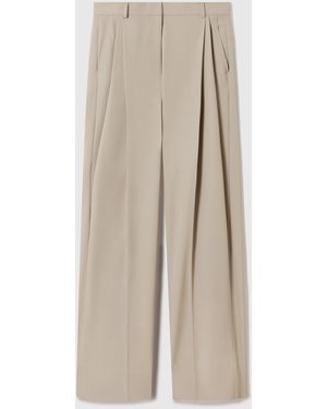 Stella McCartney Pleated Straight Wool Trousers - Natural
