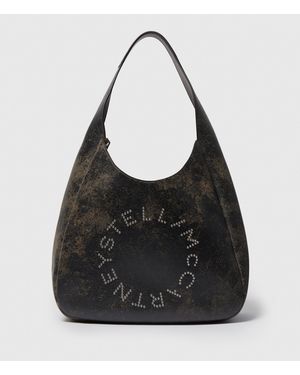 Stella McCartney Logo Slouchy Aged Large Hobo Bag - Black