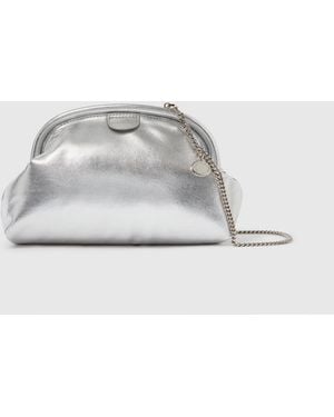 Stella McCartney Falabella Padded Metallic Soft Clutch With Chain - White
