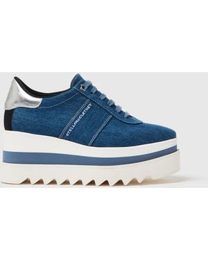 Stella McCartney Sneak-Elyse Denim Toothed-Sole Platform Trainers - Blue