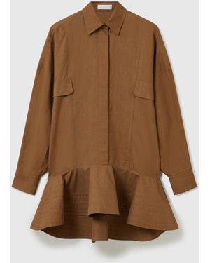 Stella McCartney Washed Cotton Peplum Shirt Dress - Brown