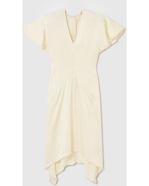 Stella McCartney V-Neck Short-Sleeve Satin Midi Dress - Natural