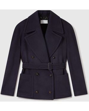 Stella McCartney Tie-Belt Cropped Peacoat Jacket - Blue