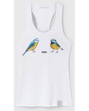 Stella McCartney Blue Tits Graphic Tank Top - White