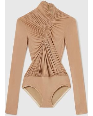 Stella McCartney Crepe Jersey Draped Bodysuit - Natural