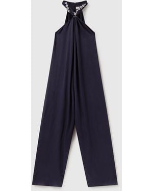 Stella McCartney Ball-Chain Halterneck Satin Jumpsuit - Blue